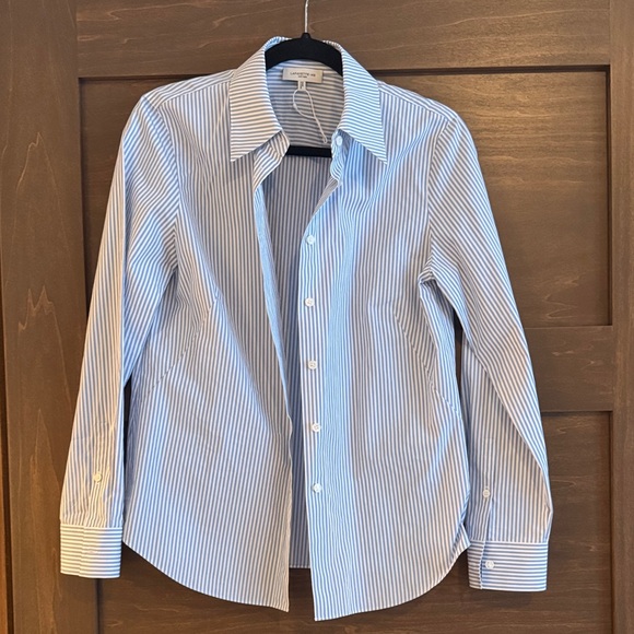 Lafayette 148 New York Blue and White Striped Shirt - Picture 4 of 16